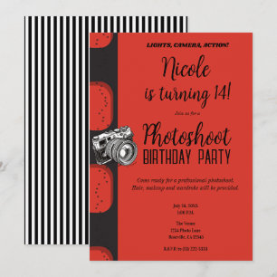 Invitation Photographie noir rouge fête d'anniversaire