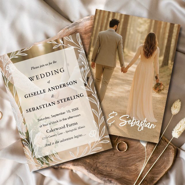 Invitation Photographie romantique Script botanique Mariage m (Créateur téléchargé)