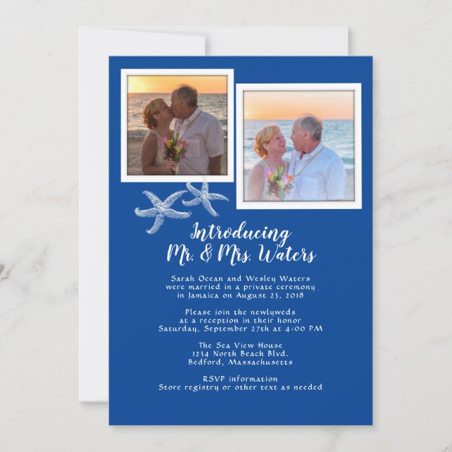 Invitation Photos Accueil Nouveaux Mariés À Thème Mer Seuleme (Devant)