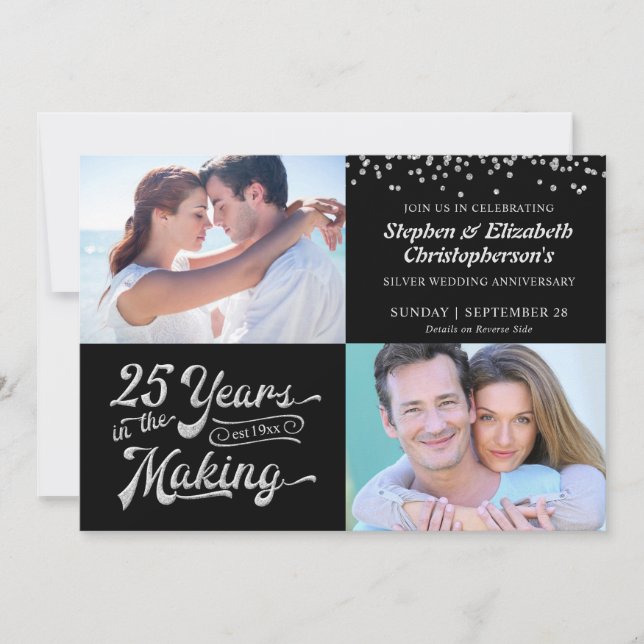 Invitation Photos d'alors et d'aujourd'hui pour le 25e annive (Devant)