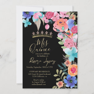 Invitation Photos d'aquarelle rose florale d'été Quinceanera