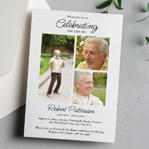 Invitation Photos de célébration de la vie, simple blanc mémo