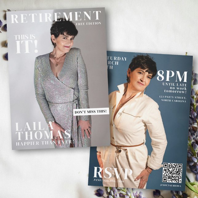Invitation Photos de couverture du magazine de la fête de ret (Custom Retirement Party Magazine Cover Photos Invitation)