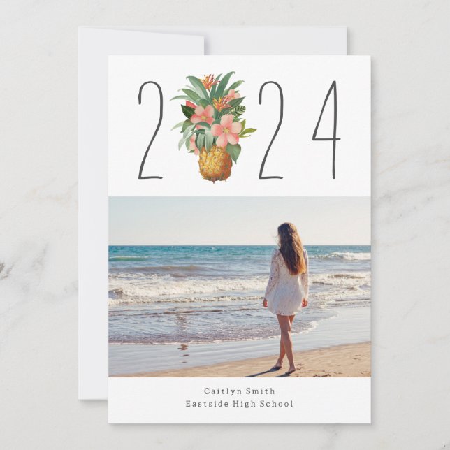 Invitation Photos de Graduation Tropicale de l'ananas floral (Devant)
