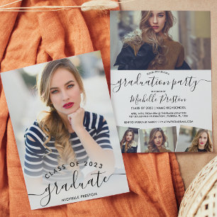 Invitation Photos de script minimaliste blanc moderne graduat