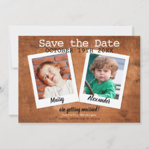 Invitation Photos d'enfance Bois Vintage Sauvez la date Rusti