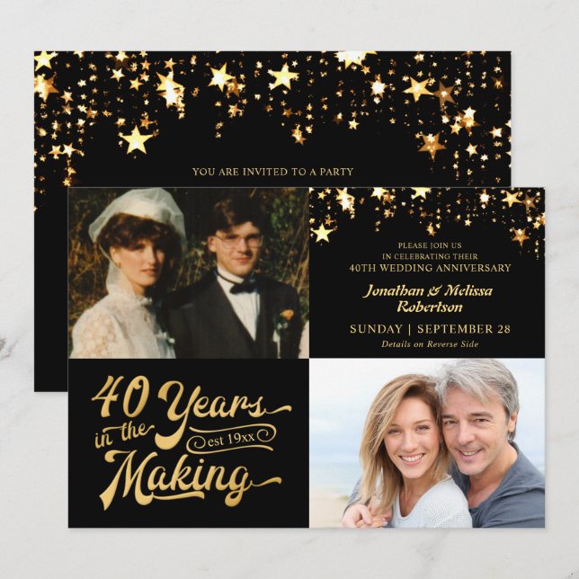 Invitation Photos du 40e anniversaire de l'époque et maintena (Devant / Derrière)