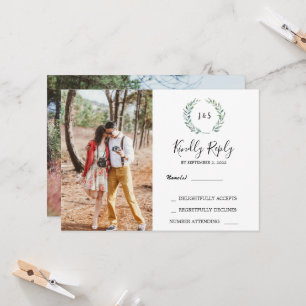 Invitation Photos feuilles d'aquarelle photo Mariage RSVP