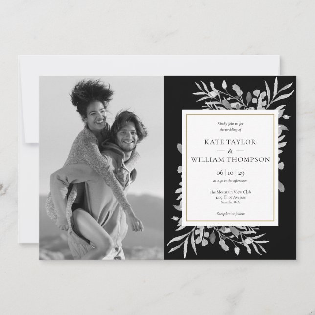 Invitation Photos Mariage Invita En Or Noir Et Blanc (Devant)