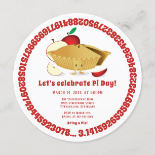 Invitation Pi Day Apple Pie Party Red White Math Holiday