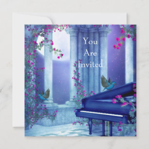 Invitation Piano Birds Lune Bleu