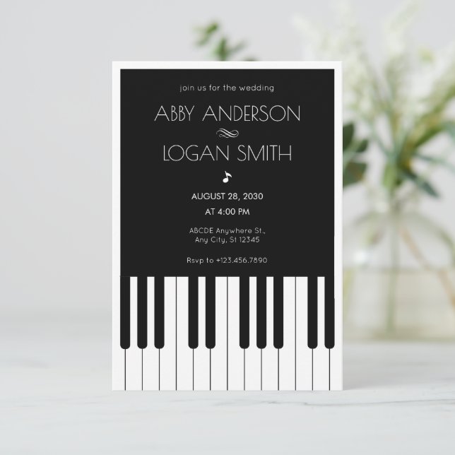 Invitation Piano de musique Mariage noir et blanc (Debout devant)