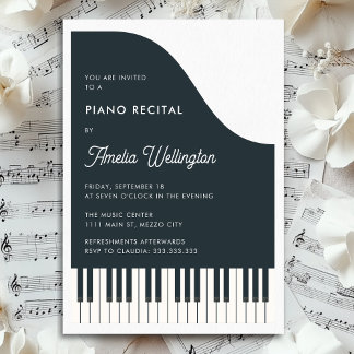 Invitation Piano de musique noire blanche moderne Considérant