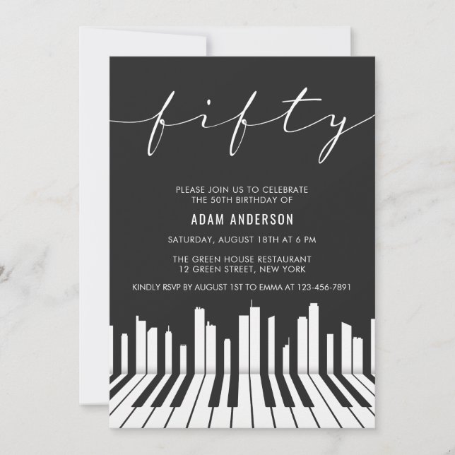 Invitation Piano Noir et Blanc 50e anniversaire (Devant)