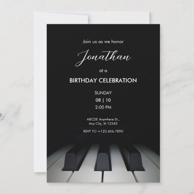 Invitation Piano noir simple (Devant)