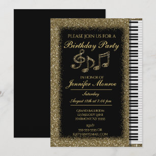 Invitation Piano Parties scintillant Gold