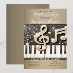 Invitation Piano Parties scintillant Gold