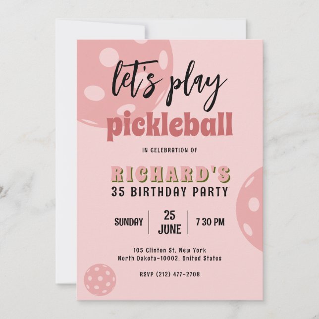 Invitation Pickleball Anniversaire Pickleball Pink Sports Par (Devant)
