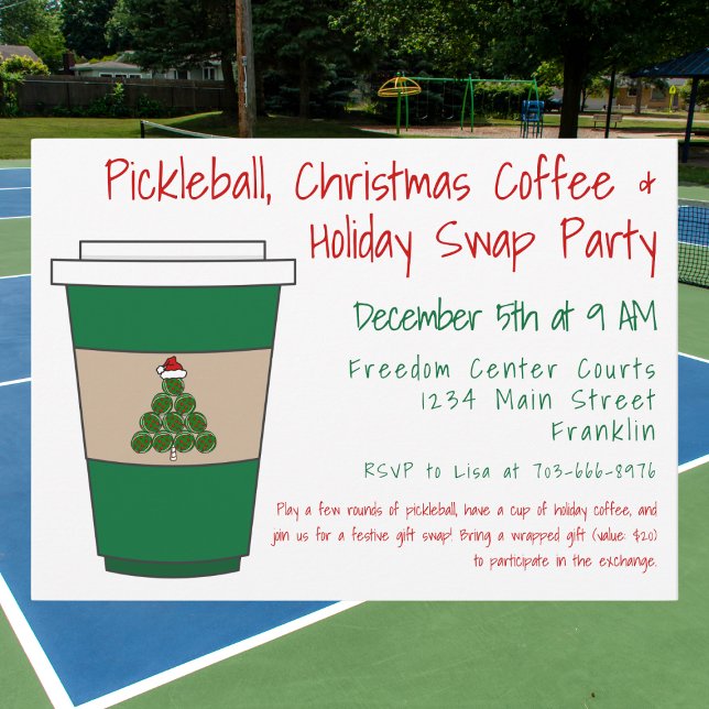 Invitation Pickleball, Noël Café & Fête d'échange de vacances (Créateur téléchargé)