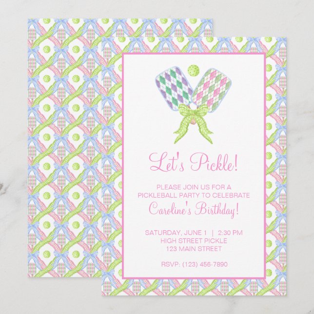 Invitation Pickleball Paddles de Jacquard d'aquarelle Preppy (Devant / Derrière)