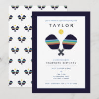 Pickleball Party Sports Bleu foncé Paddles rayées