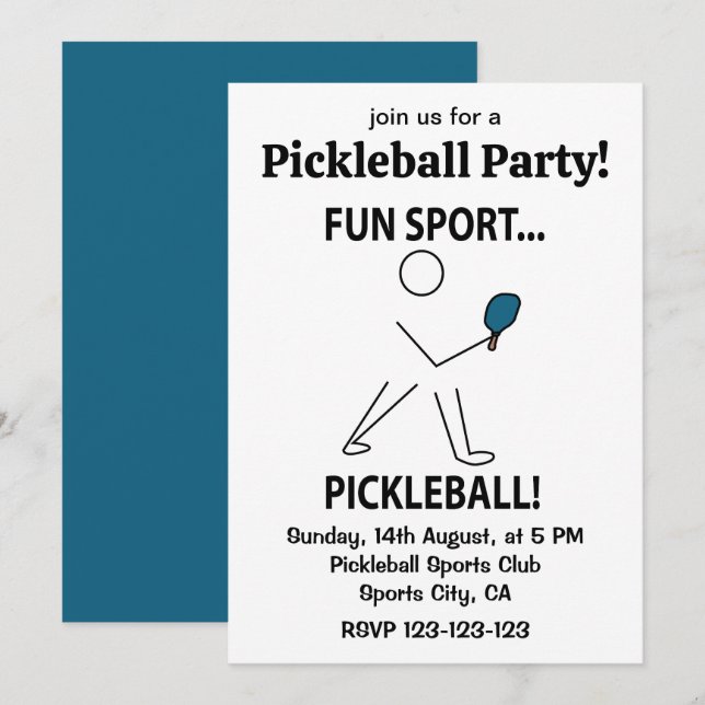 Invitation Pickleball Player Sports Amusement Sport Picklebal (Devant / Derrière)