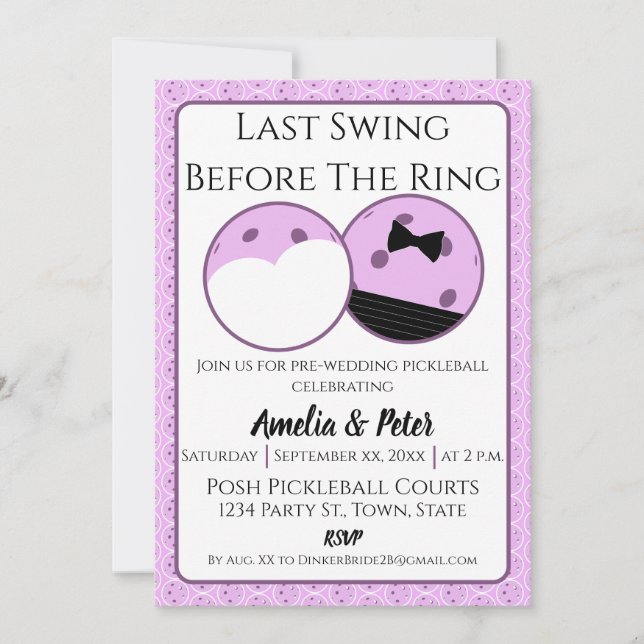 Invitation Pickleball pré-Mariage Lavande d'invitation photo (Devant)