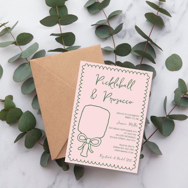 Invitation Pickleball & Prosecco Fête des mariées tirée main (Pickleball & Prosecco Hand Drawn Bridal Shower Invitation)