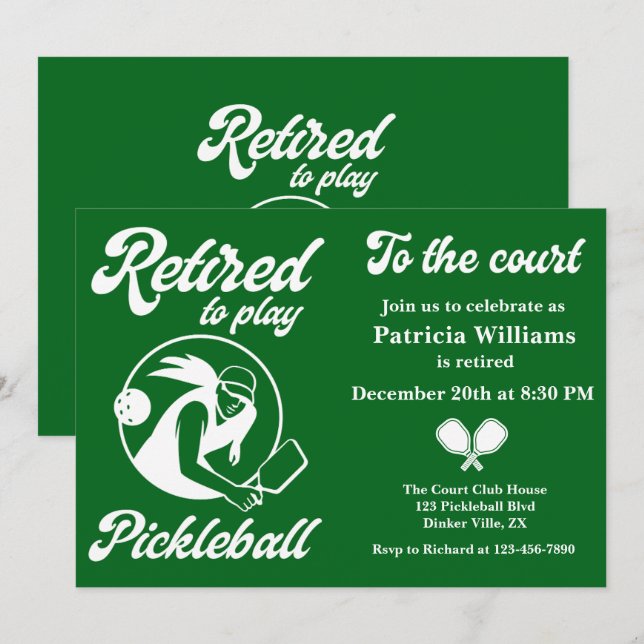 Invitation Pickleball Retraité jouer Pickleball Femme Moderne (Devant / Derrière)