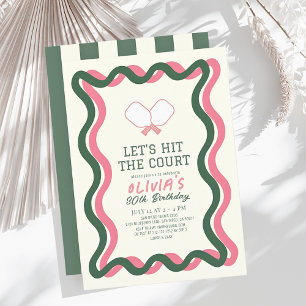 Invitation Pickleball Rose & Green Stripes Adulte Anniversair