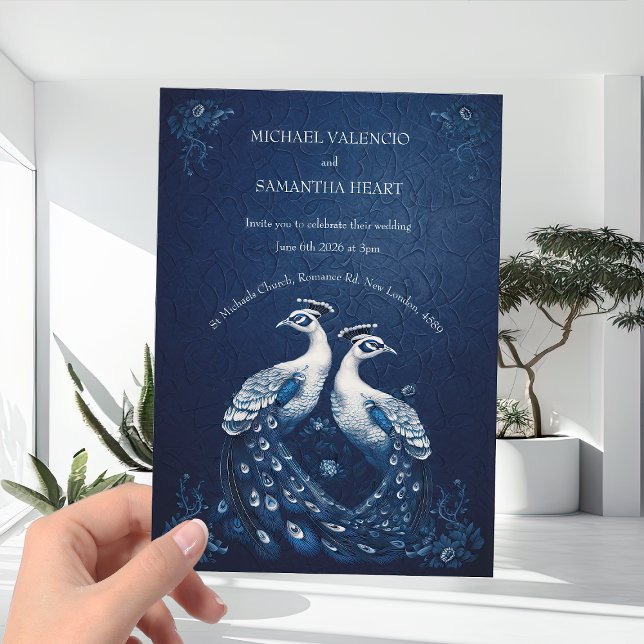 Invitation Pics blancs contemporains sur Mariage bleu marine (Créateur téléchargé)