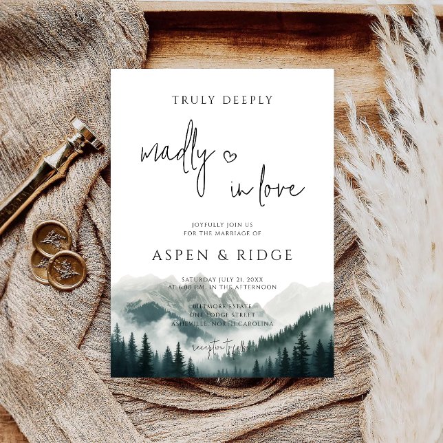 Invitation Pics de verdure Forêt brumeuse Aquarelle Mariage (Créateur téléchargé)