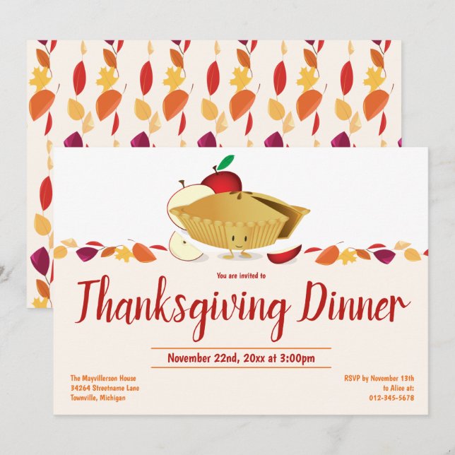 Invitation Pie Pomme Nourriture Thanksgiving Dîner (Devant / Derrière)