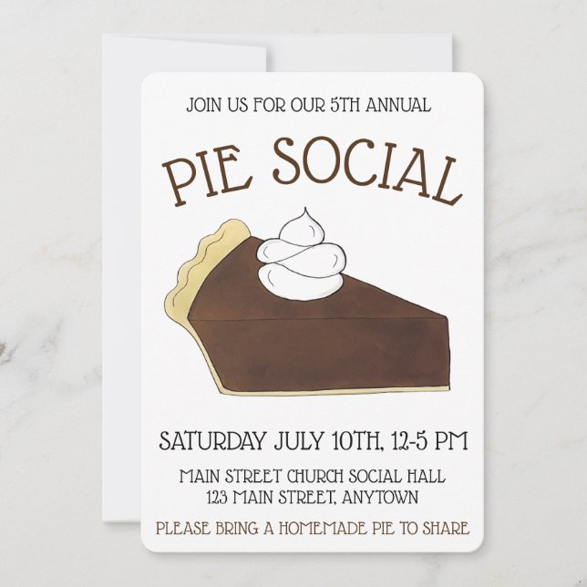 Invitation Pie Social Parti Dessert Bake Vente Chocolat Slice (Devant)