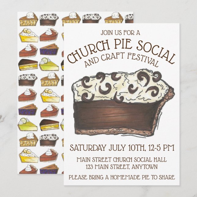 Invitation Pie Social Pi Day Party Dessert Bake Vente Slice (Devant / Derrière)