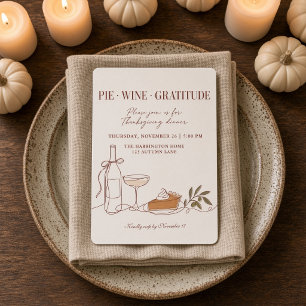 Invitation Pie Vin Gratitude Coquette Ligne Art Thanksgiving