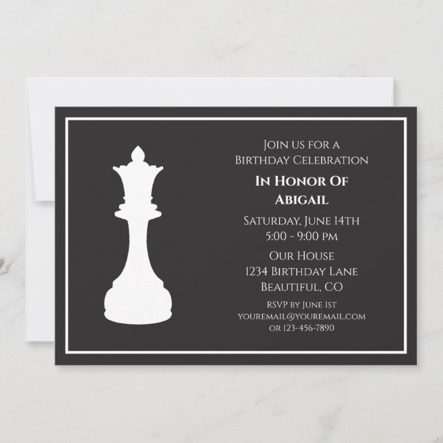 Invitation Pièce d'échecs noir et blanc sophistiquée Annivers (Devant)