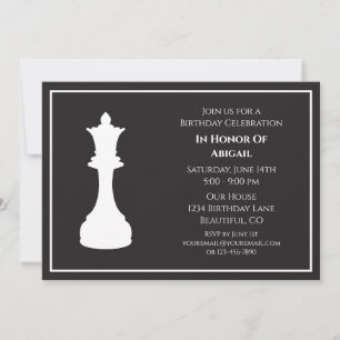 Invitation Pièce d'échecs noir et blanc sophistiquée Annivers