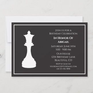 Invitation Pièce d'échecs noir et blanc sophistiquée Annivers