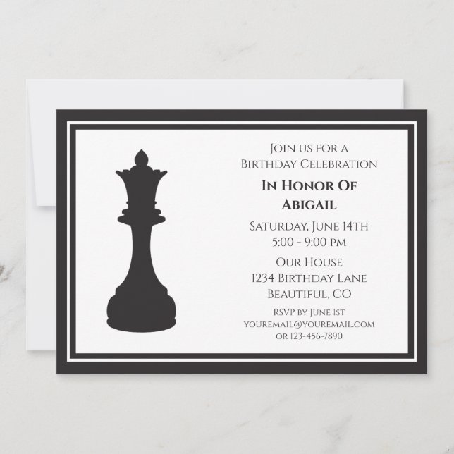 Invitation Pièce d'échecs noir et blanc sophistiquée Annivers (Devant)