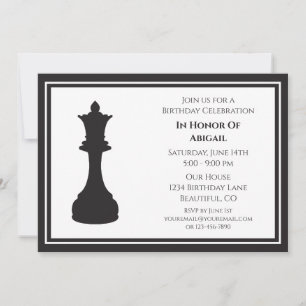 Invitation Pièce d'échecs noir et blanc sophistiquée Annivers