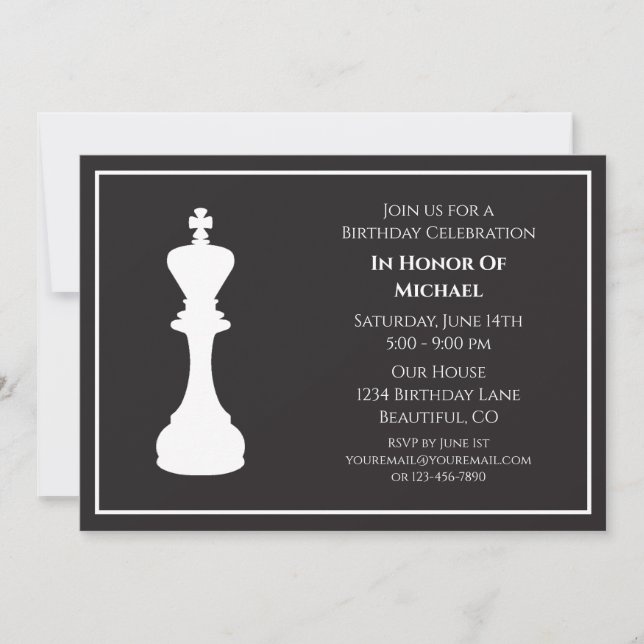 Invitation Pièce d'échecs noir et blanc sophistiquée Annivers (Devant)