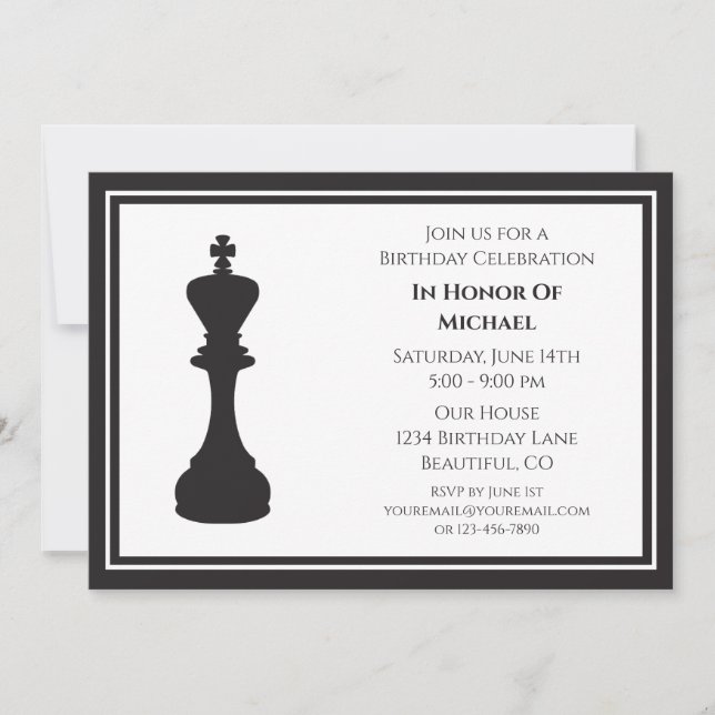 Invitation Pièce d'échecs noir et blanc sophistiquée Annivers (Devant)