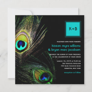 Invitation Pièces de paon colorées Photo Boho Chic Mariage
