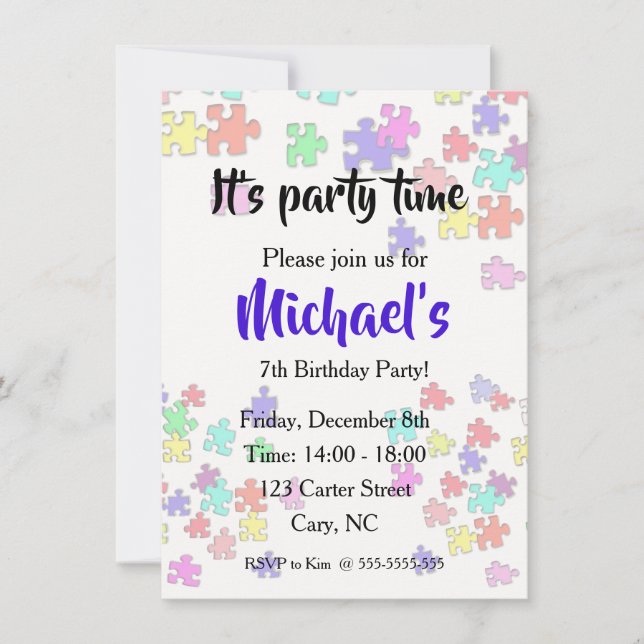 Invitation Pièces de puzzles colorés (Devant)
