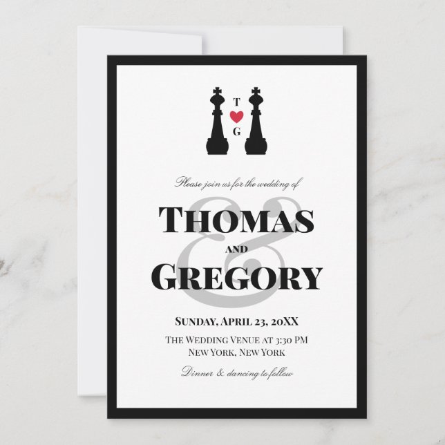 Invitation Pièces d'échecs du roi noir Mariage gay (Devant)