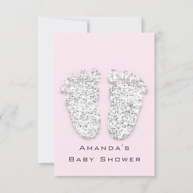 Invitation Pied Baby shower or gris argent fille rose (Dos)