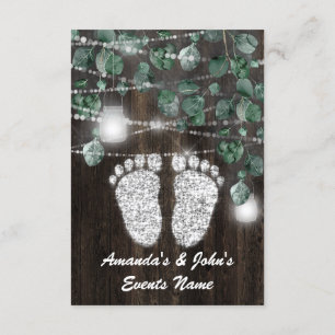 Invitation Pieds baby shower Rustique Vert Bois Argent
