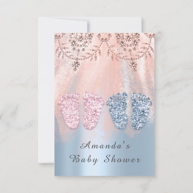 Invitation Pieds baby shower Silver Girl Garçon Royal Twins G (Dos)