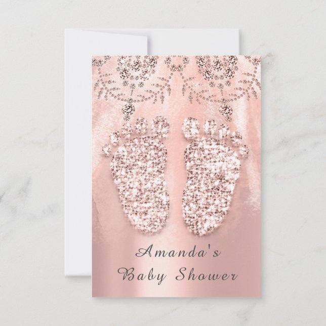 Invitation Pieds baby shower Silver Girl Royal Rose Diamond (Dos)